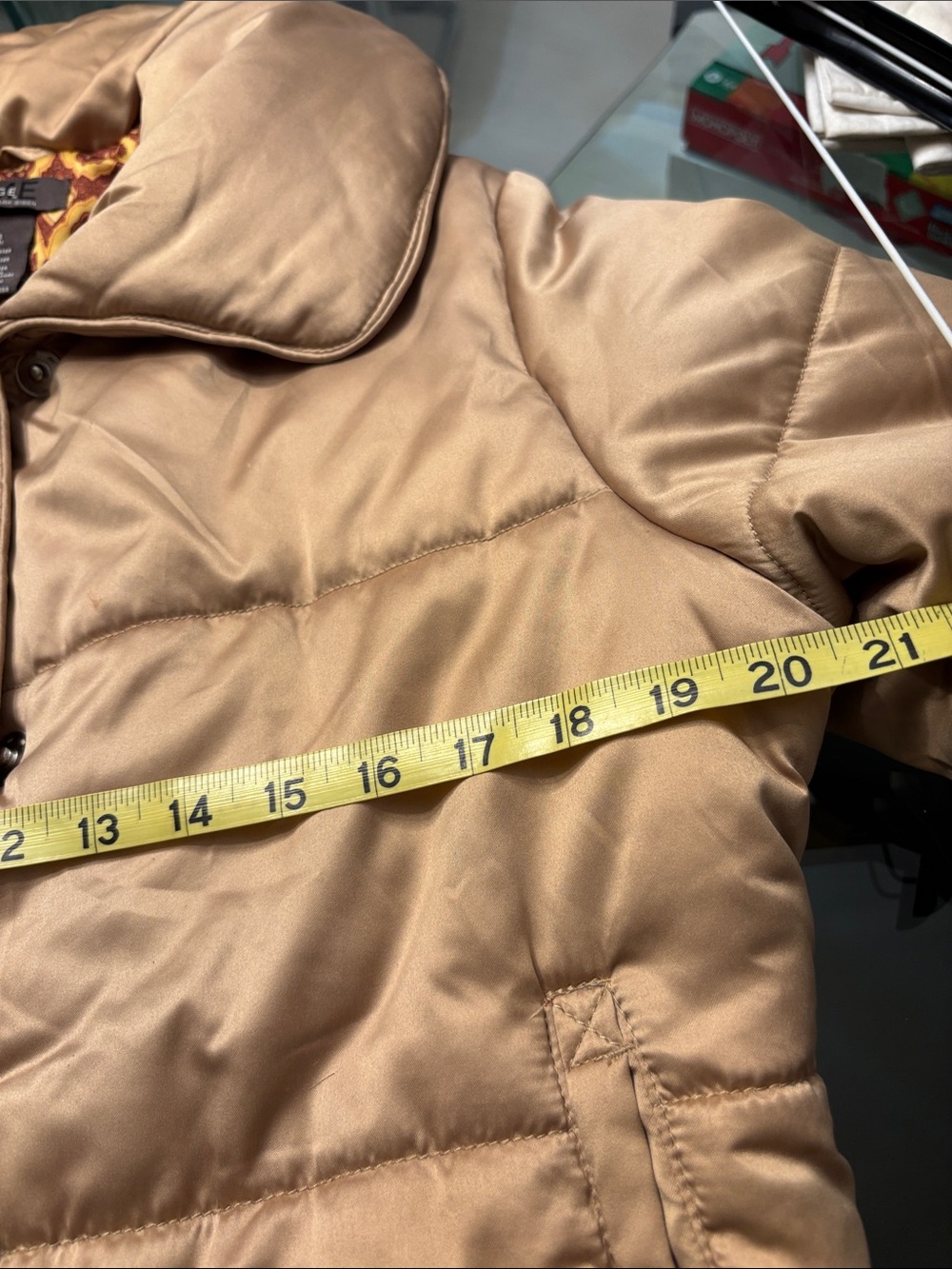 George Satin-Effect Quilted Puffer Jacket in Champagne/Gold, Snap Closure - Picture 7 of 12